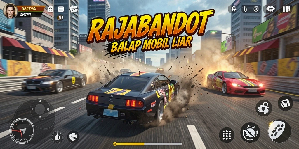 Gameplay seru RAJABANDOT dengan balapan mobil yang mendebarkan.