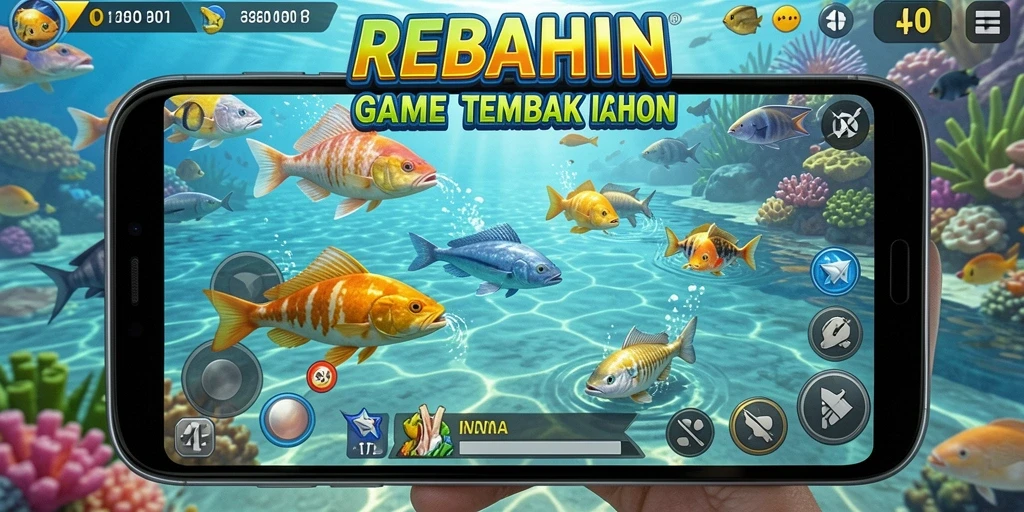 Tampilan gameplay seru di REBAHIN yang menembak berbagai ikan.